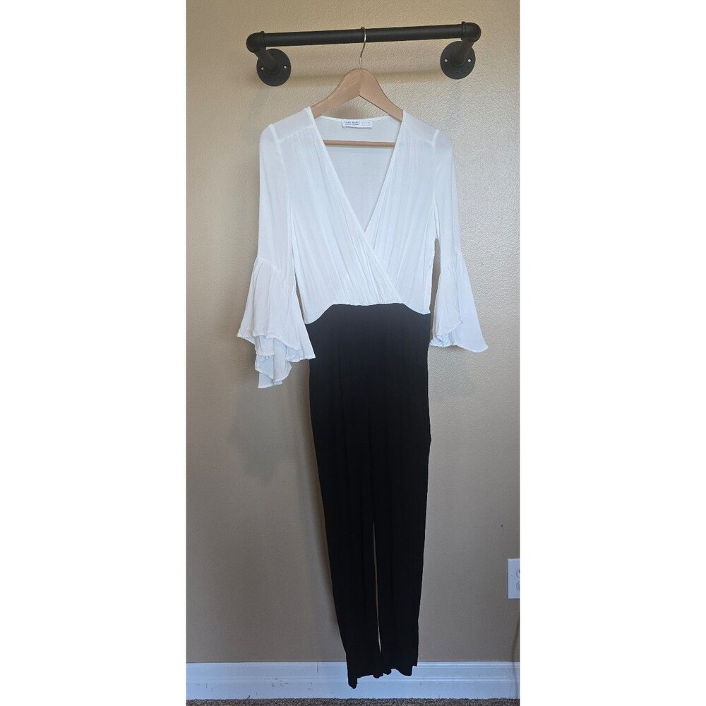 Zara black and white‎ flared arm jumpsuit women's size small